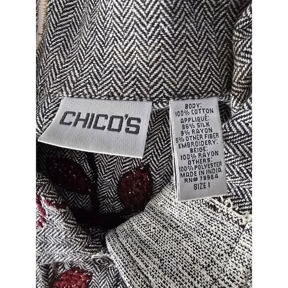 Chico's Embroidered Floral Patchwork Sequins Herringbone Vest Med Artsy Cottage - Picture 6 of 10